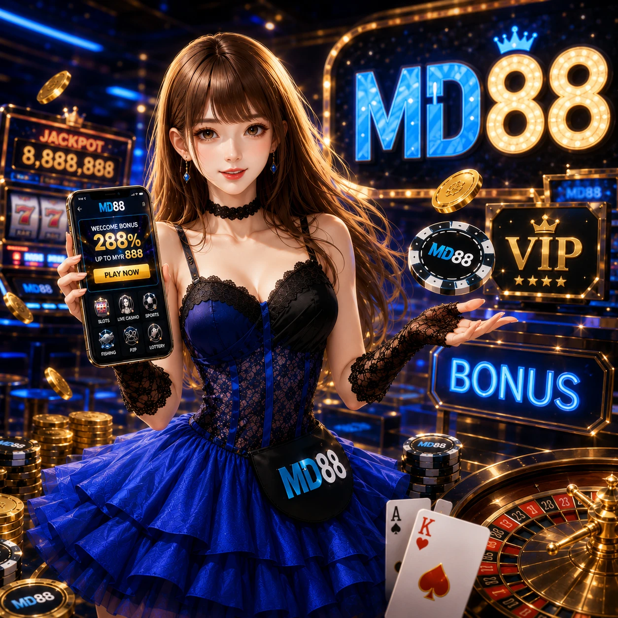 Wide-angle view of a professional live dealer studio with a dealer at a baccarat table, multiple camera angles visible, and a sleek dark interface with betting controls