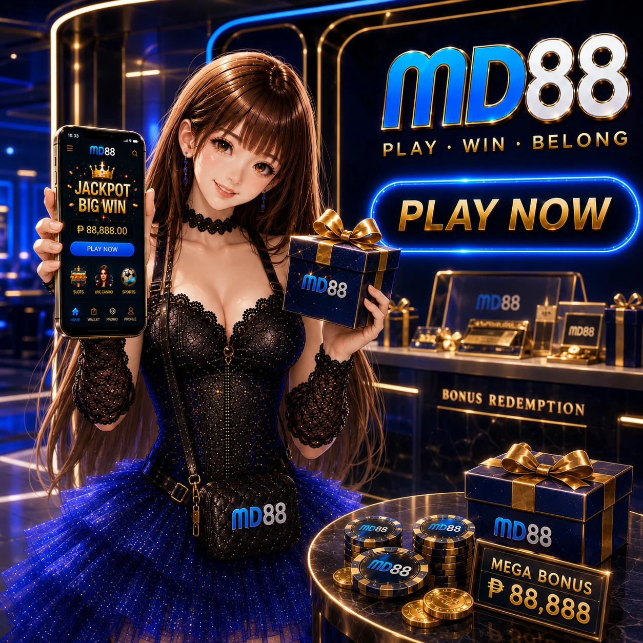 Grid display of popular slot game thumbnails including Super Ace, Golden Empire, Fortune Gems, and Money Coming, with vibrant colors and jackpot counters visible